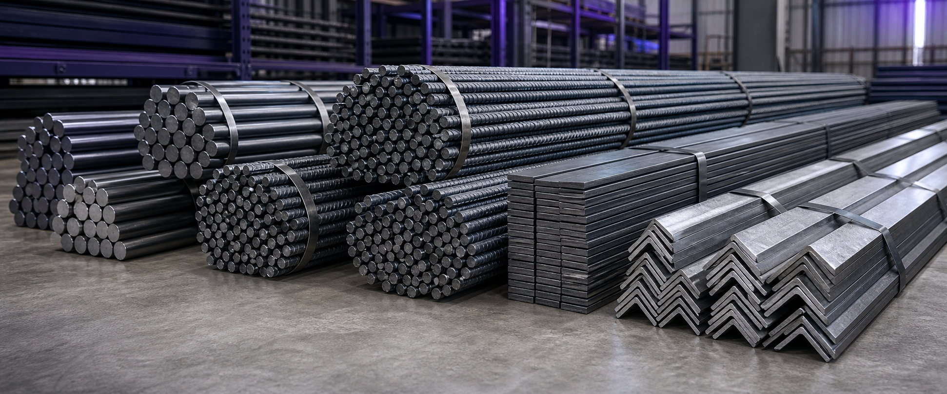 Threaded rebar, plain round bar, flat steel and angle steel