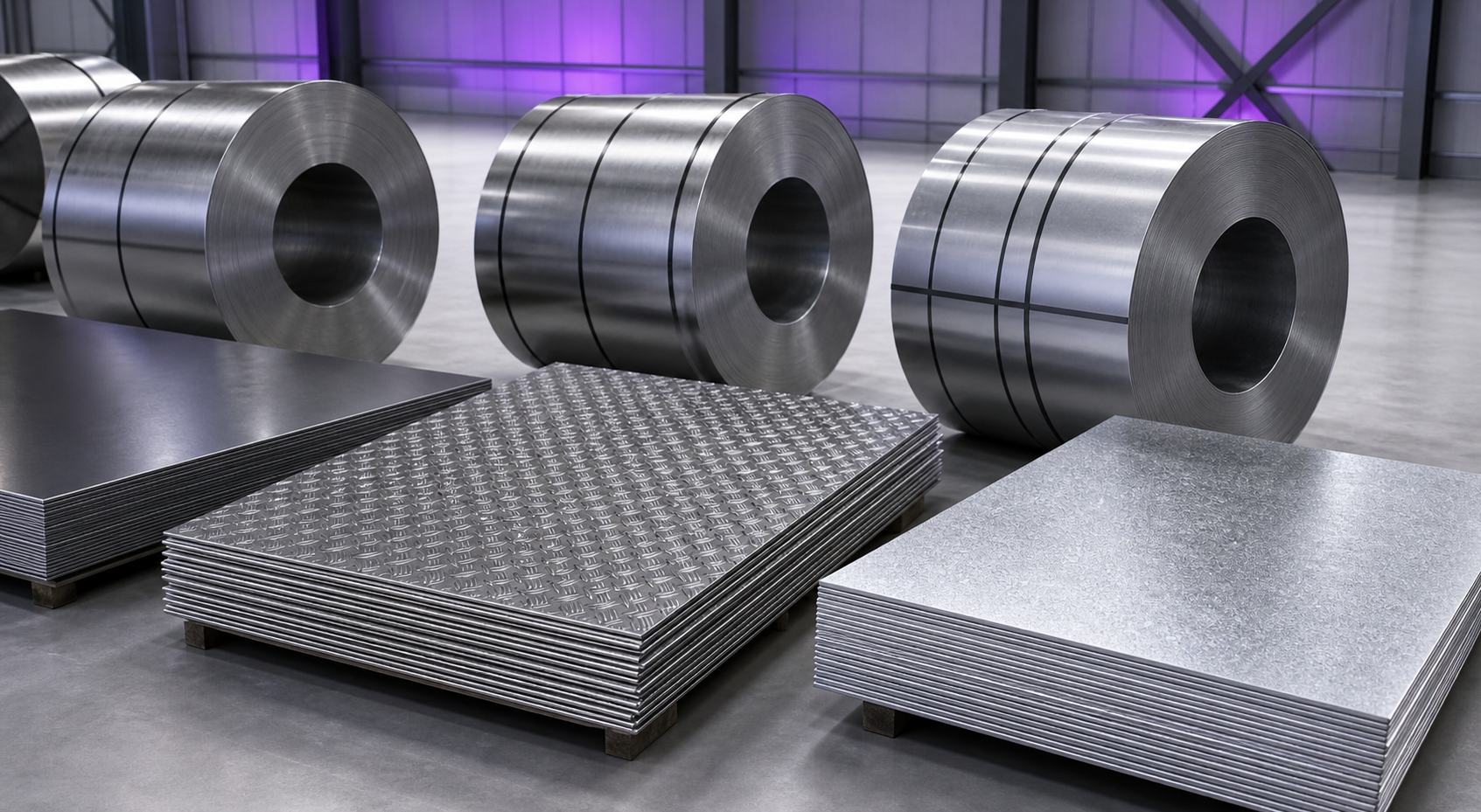 Steel plates, checker plates, galvanized plates and steel coils